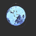 Blue Earth Globe with Orbit Line and Small Dot on Black Background
