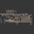 Rustic Industrial Scene Structure With Weathered Platform Metal Frames And Broken Surfaces
