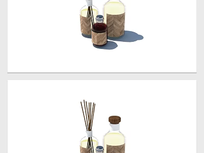 Elegant Perfume Cosmetics Reed Diffusers and Bottles with Wooden Caps and Braided Details 3d model