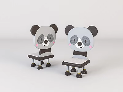 Cute Panda Shaped Kids Chairs With Black Ears Pink Cheeks And Gray Seats Design 3d model
