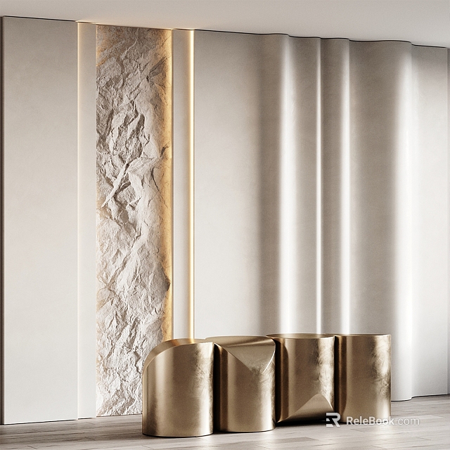 Modern Luxury Front Desk Reception Interior With Textured Backdrop And Marble Countertop 3d model 