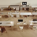 Modern Home Office Desks With Various Chairs Lamps Computers And Stationery