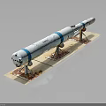Military Weapon Missile Model With White Body Blue Stripes On Display Stand
