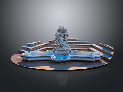 Ornate Garden Fountain With Intricate Statue And Tiered Steps Design 3d model