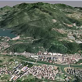 Aerial View Planning of Urban Area With Mountains Lake River Buildings and Roads