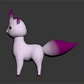 White Fantasy Creature With Pink Horn Red Eyes And Pink Tail Tip