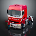 Red RISS HAMMES Truck with Three People in Red Clothes Inspecting Exterior
