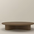 Round Brown Wooden Coffee Table With Wave Shaped Base And Smooth Surface 3d model