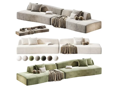 Modern Multi Seater Sofa With Decorative Pillows Cozy Blanket And Color Options 3d model