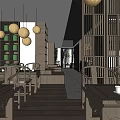 Traditional Chinese Tea House Interior With Bamboo Lanterns Wooden Tables And Green Decor