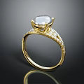 Luxurious Gold Ring With Large Gemstone And Small Diamond Decorations On Shiny Band