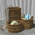 Woven Wicker Storage Baskets for Home Organizing with Towels and Linen Items