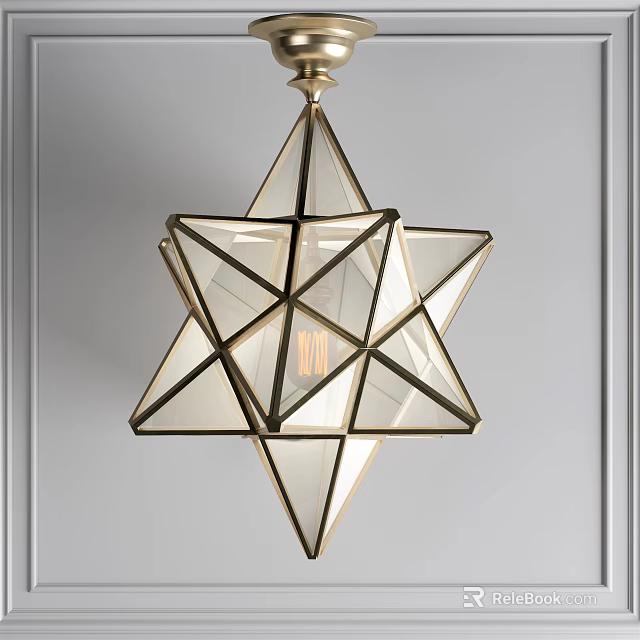 Elegant Modern Star Shaped Ceiling Light With Brass Frame And Glass Panels 3d model 