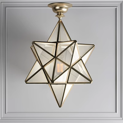 Elegant Modern Star Shaped Ceiling Light With Brass Frame And Glass Panels 3d model