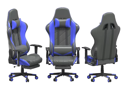 Ergonomic Gray And Blue Office Chair With High Back Armrests And Wheels 3d model