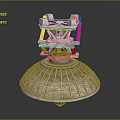 Metallic Industrial Device With Circular Grid Base And Top Mechanical Structure