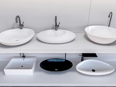 Modern Bathroom Washbasins With Various Shapes And Colors On 3d model