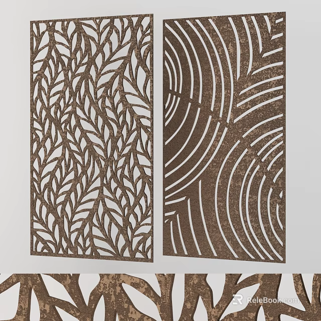 Decorative Wooden Room Dividers With Leaf Pattern And Curved Wave Design 3d model 