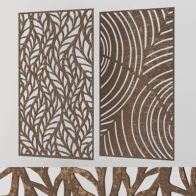 Decorative Wooden Room Dividers With Leaf Pattern And Curved Wave Design 3d model