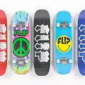 Colorful Skateboards Collection With CULT FLIP Logos Peace Sign And Smiley Design