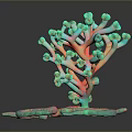 Vibrant Abstract 3D Structure With Green Red Branching And Coiled Curved Parts