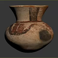 Ancient Orange Red Ceramic Vessel With Painted Striped And Geometric Designs 3d model