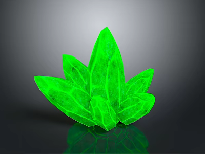 Green Leaf Shaped Crystal Structure With Glossy Surface And Black Background Reflection 3d model
