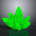 Green Leaf Shaped Crystal Structure With Glossy Surface And Black Background Reflection