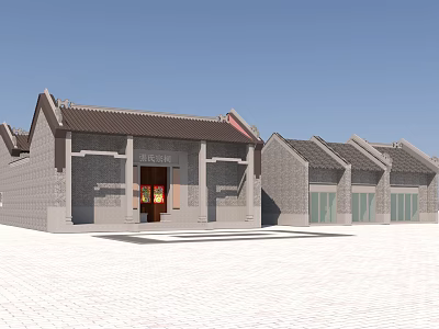 Traditional Ancient Chinese Architecture With Gray Walls Tile Roof Red Door And Courtyard 3d model