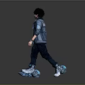 Stylish Man With Black Hair In Blue Jacket Black Shirt Dark Pants And Blue Sneakers