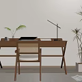 Middle-style solid wood desk and chair 3d model
