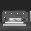 Modern Minimalist Bedroom Black And Gray Interior With Large Bed Pendant Lights Nightstands And Blinds