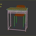 Classic Student Desk And Chair With Orange Top And Metal Frame