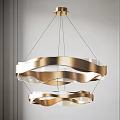 Modern Elegant Golden White Wave Shaped Chandelier Hanging In Interior Space