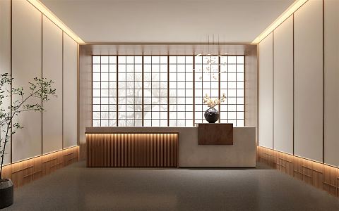 Japanese-style front desk reception desk company front desk beauty salon front desk reception hall front desk chandelier 3d model