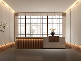 Japanese-style front desk reception desk company front desk beauty salon front desk reception hall front desk chandelier 3d model