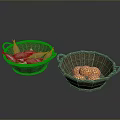 Orange And Blue Fish In Wicker Basket Alongside Pineapple Filled Basket