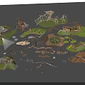 Children's Play Area Featuring Wooden Climbing Frames Slides Swings Net Structures And Circular Platforms