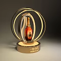 Luxury Wine Bottle Display Stand with Golden Circular Base and Transparent Ring Design