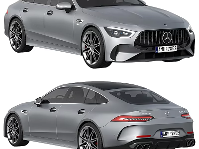 Mercedes-Benz AMG GT 4-Door Coupe Silver Exterior With Panamericana Grille And Alloy Wheels 3d model