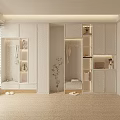 Modern White Shoe Cabinet With Open Shelves LED Lighting And Clothing Hanging Area