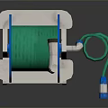 White And Blue Garden Hose Reel With Green Water Hose And Portable Stand