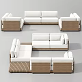 Modern Outdoor Sofa Sectional with Wooden Frame and White Cushions