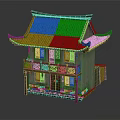 Traditional Ancient Building With Tile Roof Overhanging Eaves Two Story Wooden Structure And Windows