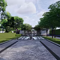 Garden Landscape Design With Stone Pathway Lush Trees And Greenery In Open Area