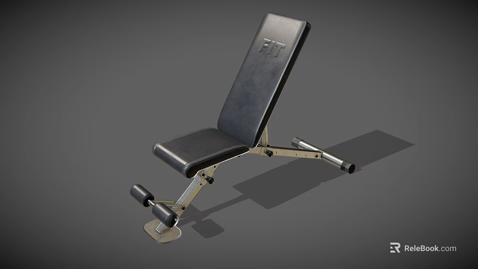 Black Fitness Bench With FIT Logo Silver Frame And Adjustable Design For Home Gym 3d model 