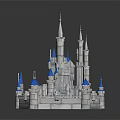 Cartoon Castle Scene With Blue Spires White Towers And Fairy Tale Design