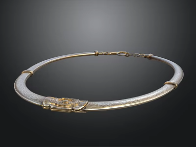 Elegant Gold and Silver Choker Necklace With Ornate Engraved Details And Decorative Clasp 3d model
