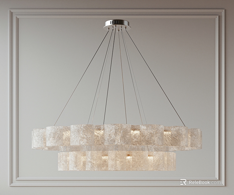 Modern Double Layered Chandelier With Textured Fabric Shades For Elegant Ceiling Lighting 3d model 