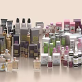 Perfume Cosmetics Various Bottles and Packaging Boxes in Different Colors and Designs 3d model